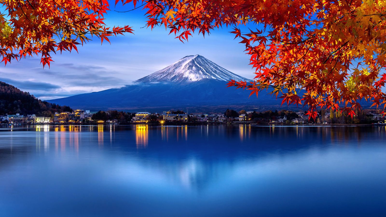 Mont Fuji et cerisiers en fleurs près du lac Kawaguchiko